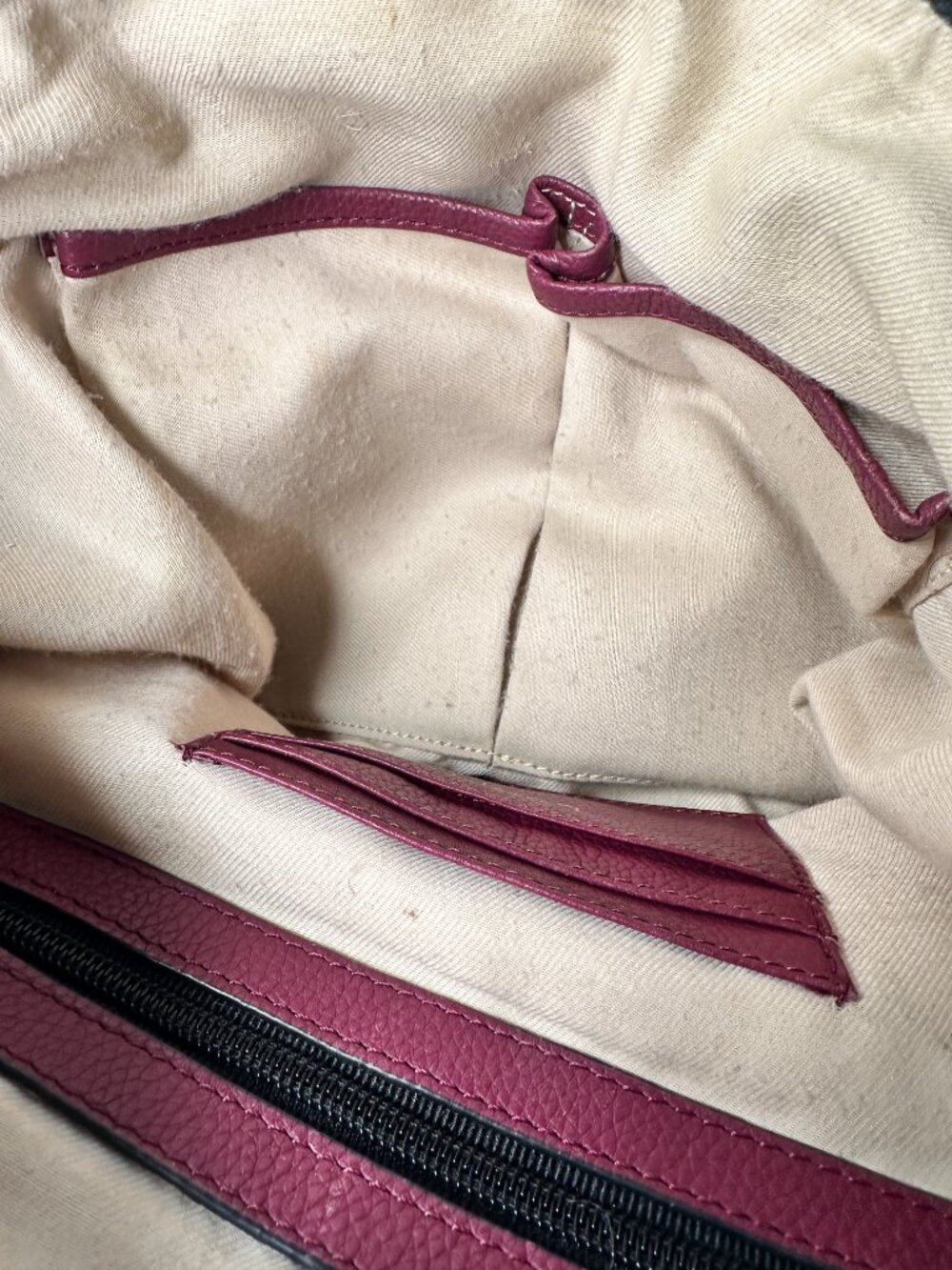 Lodis Bryant Satchel Pebbled Leather Handbag Wine Mulberry Gold Tone Purse - Picture 6 of 6